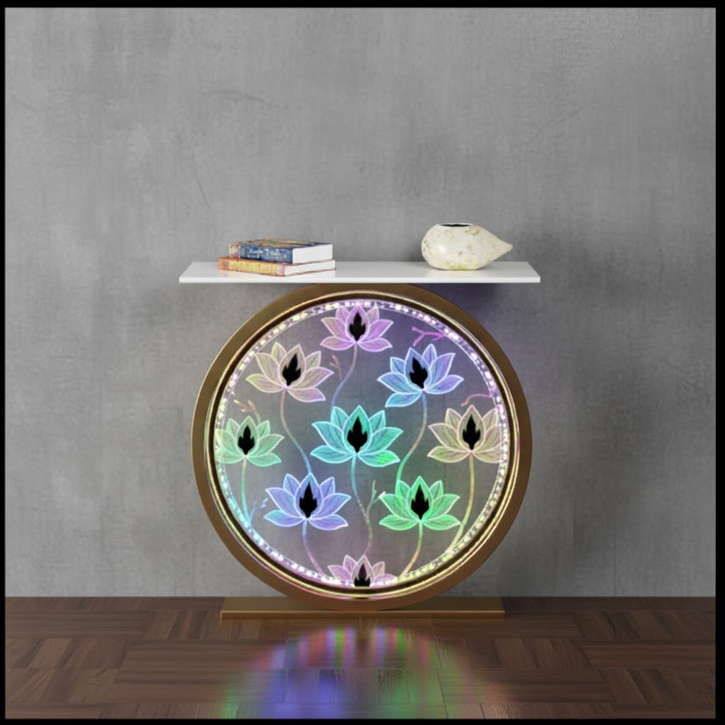 Decorative LED Console Table with Lotus Design for Home
