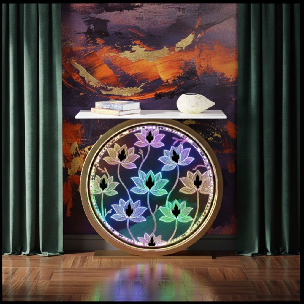 Decorative LED Console Table with Lotus Design for Home