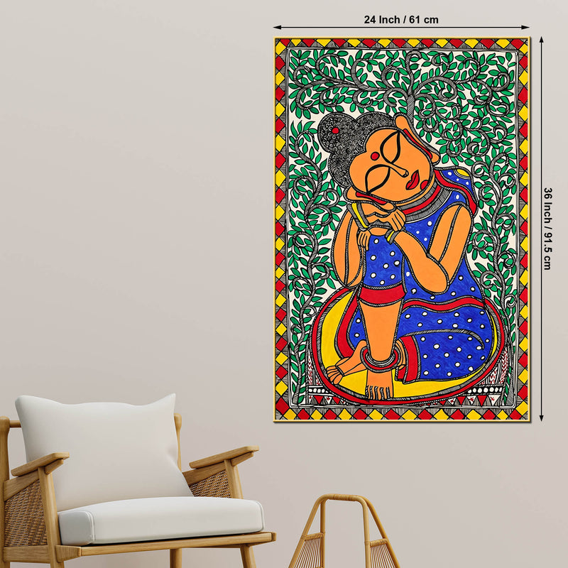 Decorative Madhubani Buddha Peace Canvas Painting