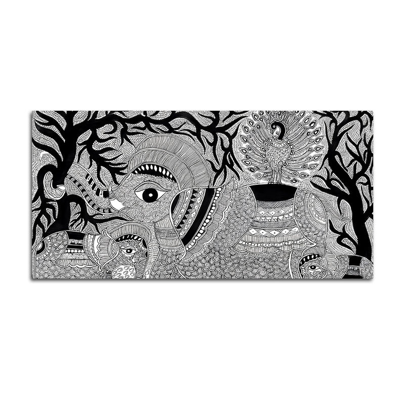 Decorative Madhubani Elephant Canvas Wall Painting