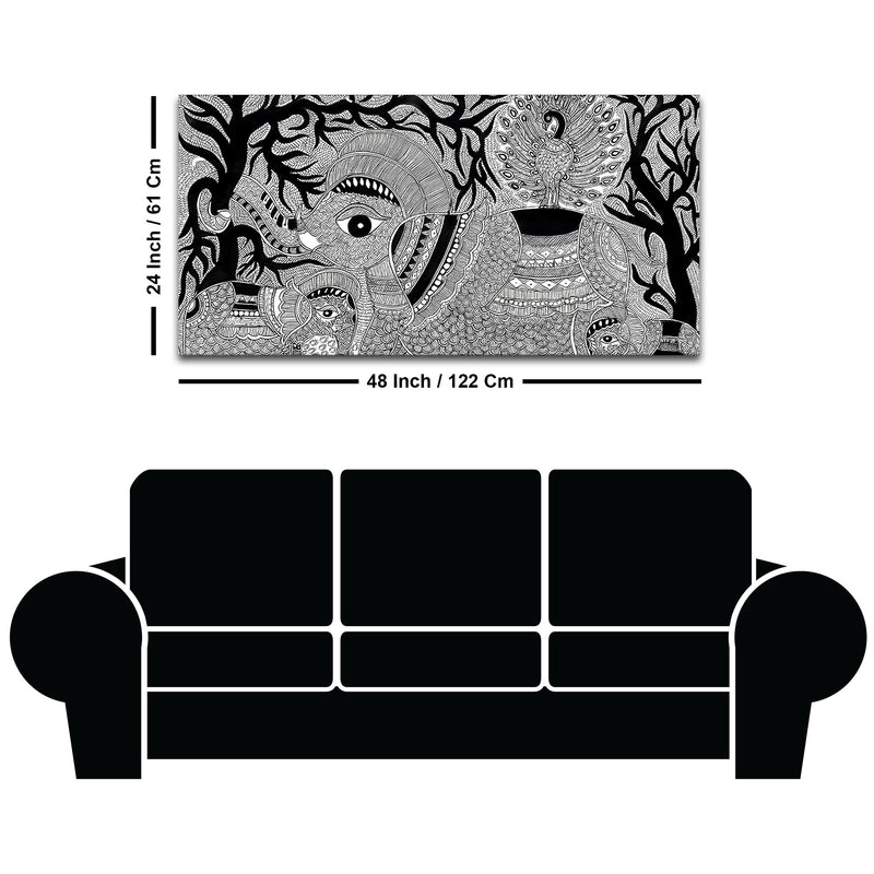 Decorative Madhubani Elephant Canvas Wall Painting