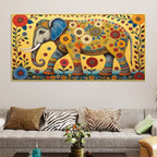 Decorative Madhubani Elephant Floral Canvas Wall Painting