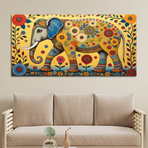Decorative Madhubani Elephant Floral Canvas Wall Painting