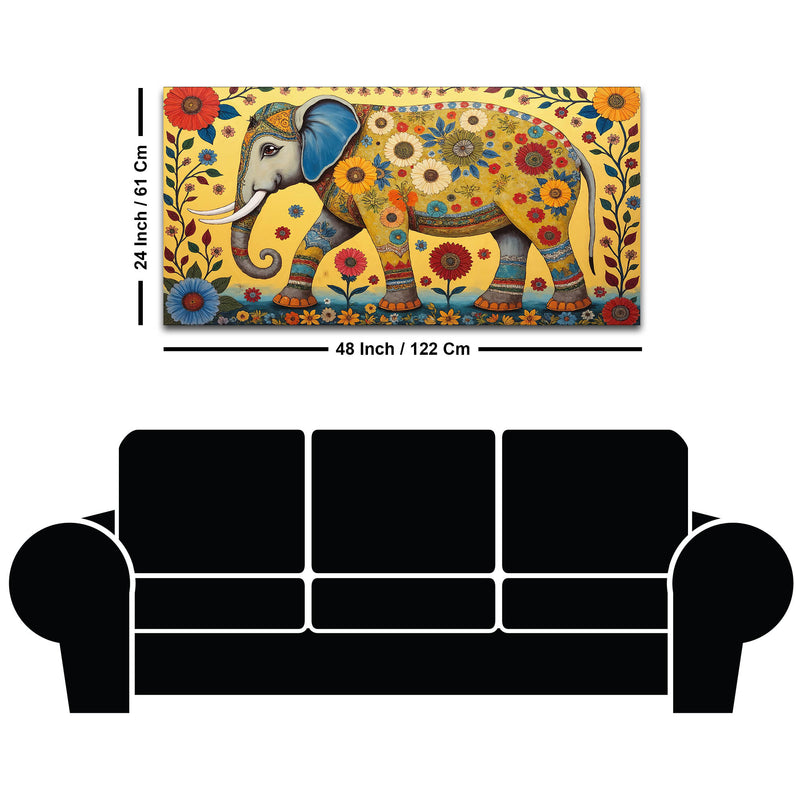 Decorative Madhubani Elephant Floral Canvas Wall Painting