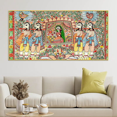 decorative-madhubani-wedding-scene-canvas-wall-painting