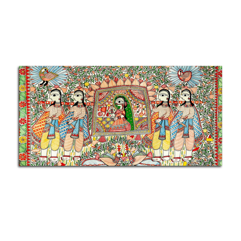 Decorative Madhubani Wedding Scene Canvas Wall Painting