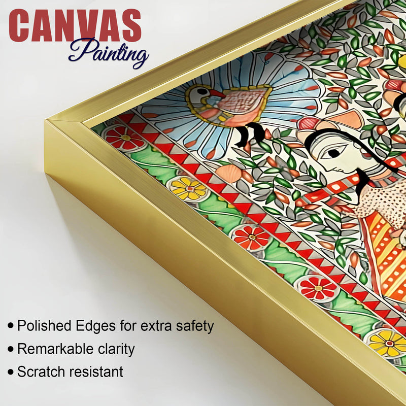 Decorative Madhubani Wedding Scene Canvas Wall Painting