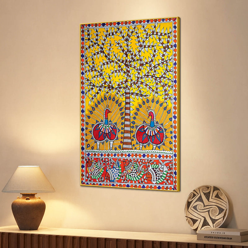 Decorative Peacock Canvas Painting Madhubani Wall Art for Home