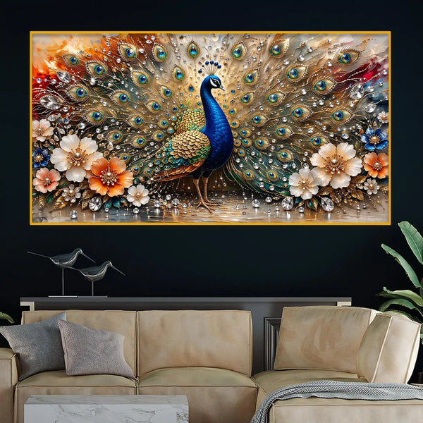 Decorative Peacock Crystal Glass Wall Painting