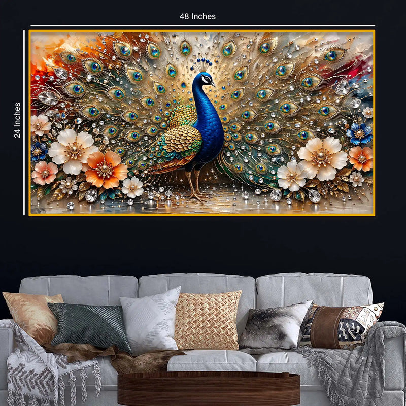 Decorative Peacock Crystal Glass Wall Painting
