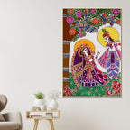Decorative Radha Krishna Canvas Painting Madhubani Wall Art for Home