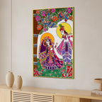 Decorative Radha Krishna Canvas Painting Madhubani Wall Art for Home