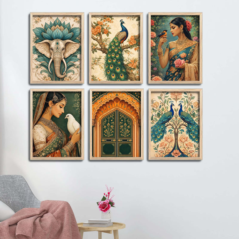 Decorative Royal Indian Artwork Wall Frame Set of Six