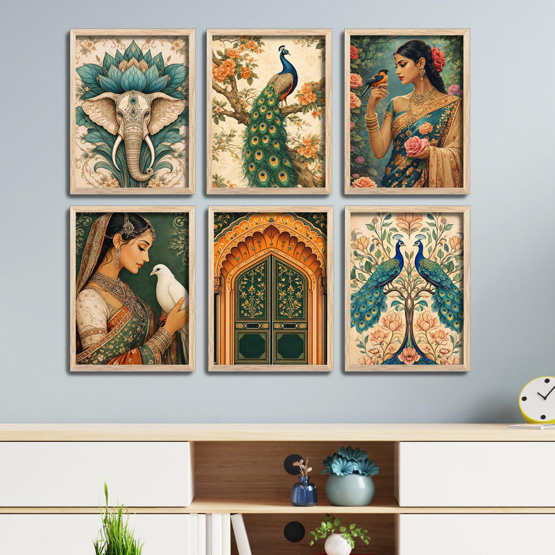 Decorative Royal Indian Artwork Wall Frame Set of Six