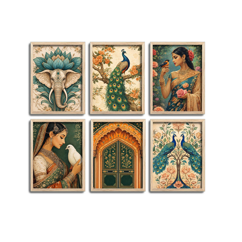 Decorative Royal Indian Artwork Wall Frame Set of Six