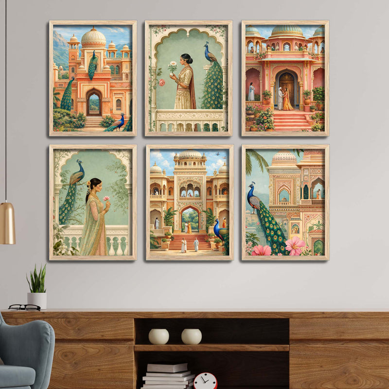 Decorative Royal Palace Artwork Wall Frame Set of Six for Home Interior