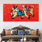 Decorative Sacred Cow Canvas Painting – Modern Indian Art