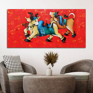 Decorative Sacred Cow Canvas Painting – Modern Indian Art