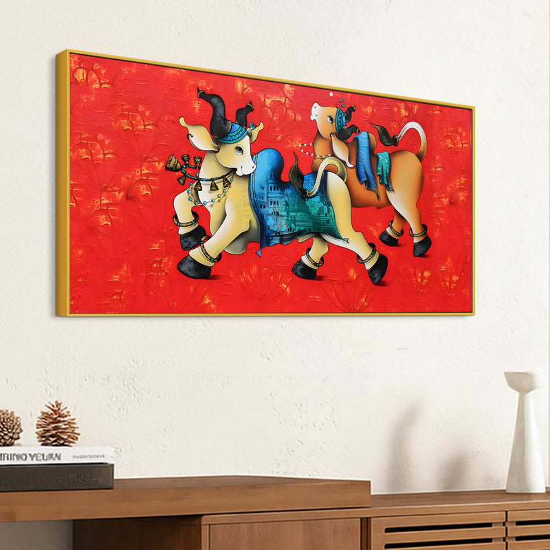 Decorative Sacred Cow Canvas Painting – Modern Indian Art