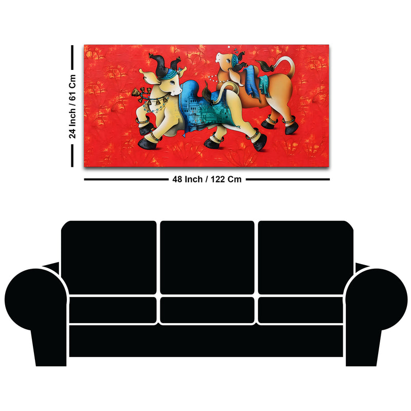 Decorative Sacred Cow Canvas Painting – Modern Indian Art