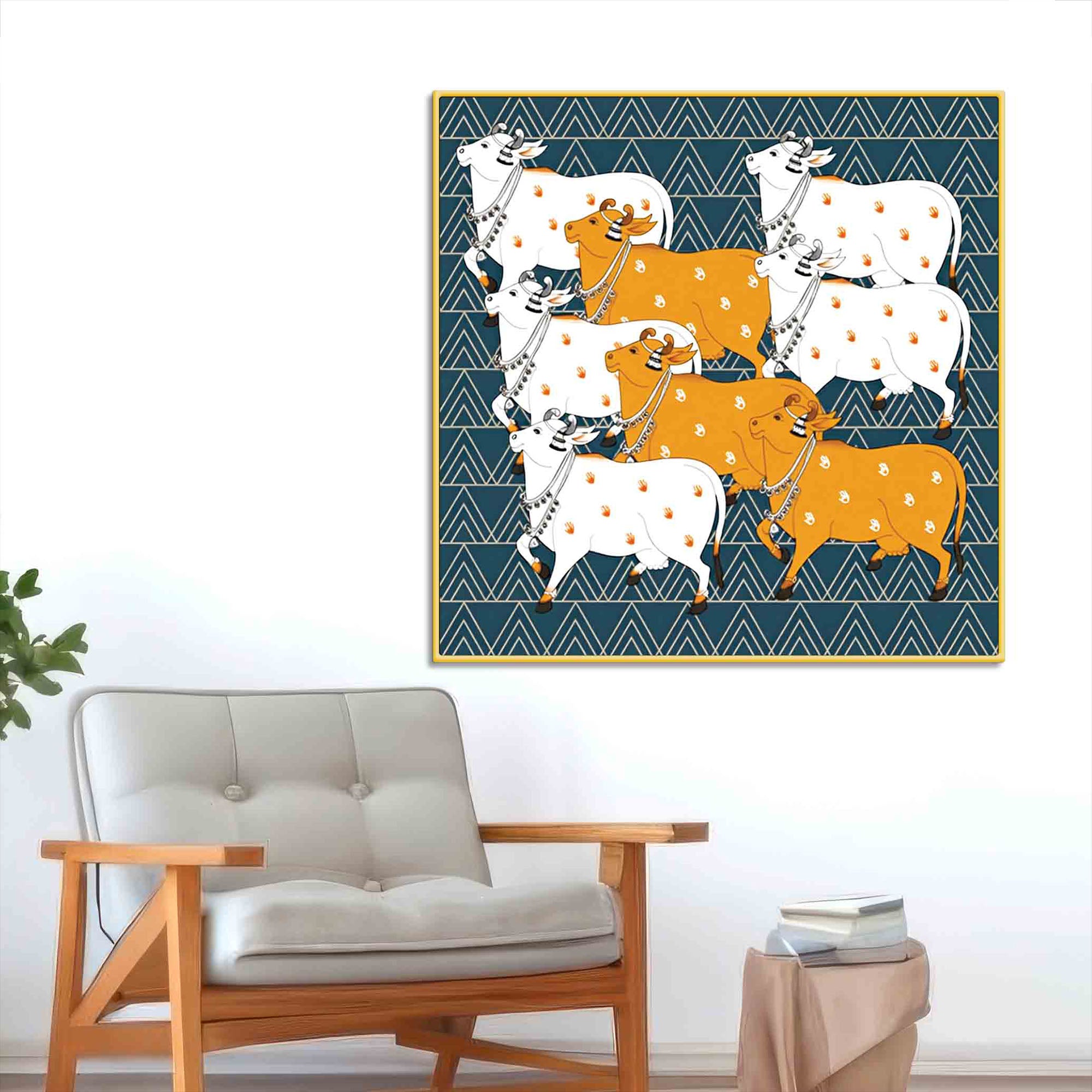 Decorative Sacred Cows Pichwai Art Wall Painting | Ethnic Wall Art
