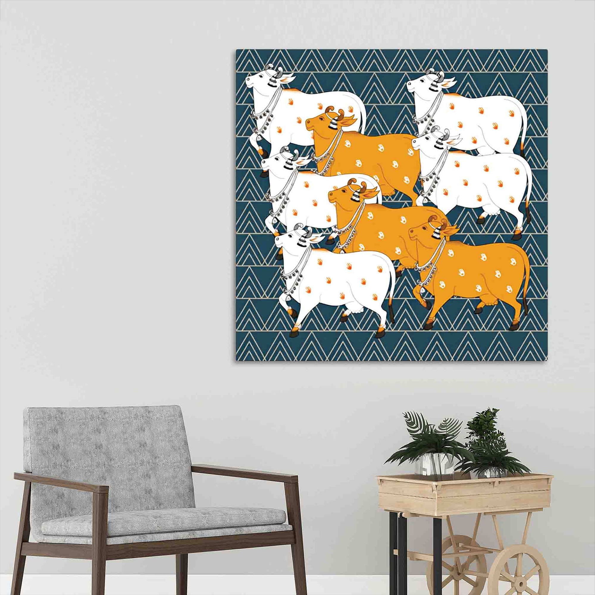Decorative Sacred Cows Pichwai Art Wall Painting | Ethnic Wall Art