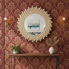 Decorative Sun Shaped Round 3D Wall Mirror for Home & Office – Hand-Carved Sunburst Designer Wall Mirror