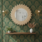 Decorative Sun Shaped Round 3D Wall Mirror for Home & Office – Hand-Carved Sunburst Designer Wall Mirror