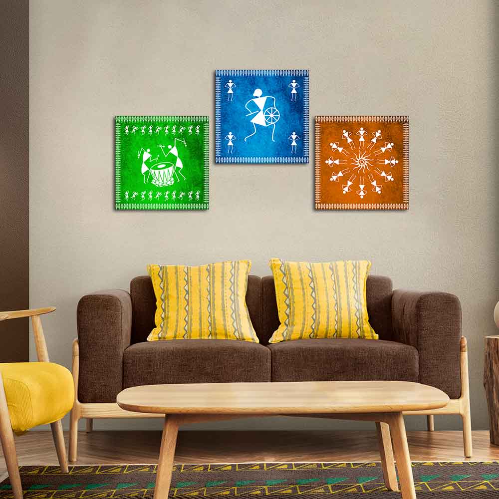 Decorative Warli Art Wall Hanging Painting Set of Three