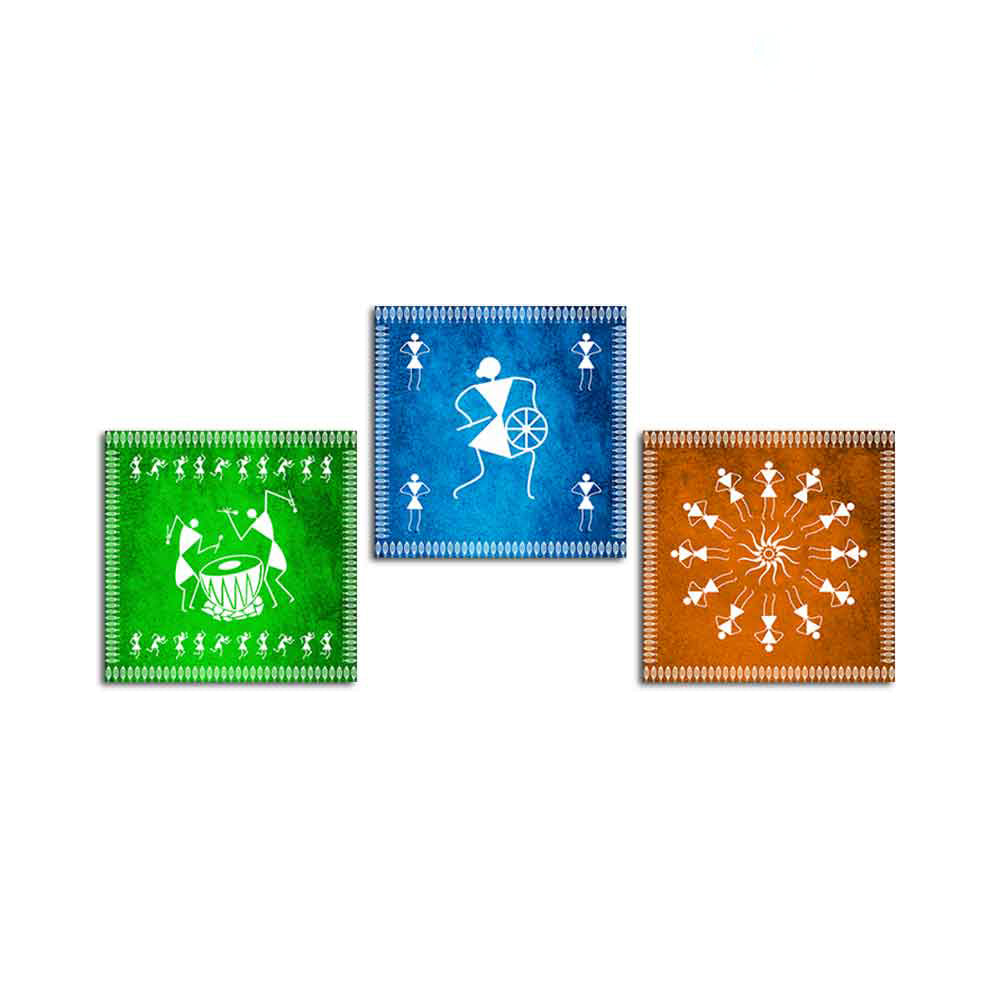 Decorative Warli Art Wall Hanging Painting Set of Three