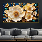 Decorative White Floral Floating Frame Crystal Wall Painting