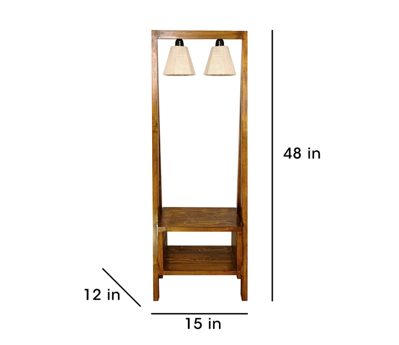 Decorative Wooden Floor Lamp with Brown Base and Jute Fabric Lampshade