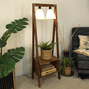 Decorative Wooden Floor Lamp with Brown Base and Jute Fabric Lampshade