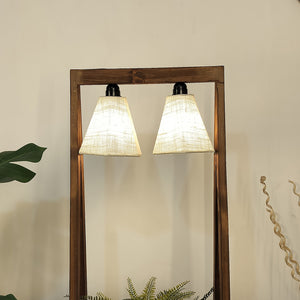 Decorative Wooden Floor Lamp with Brown Base and Jute Fabric Lampshade