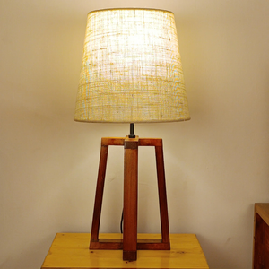 Decorative Wooden Table Lamp with Jute Shade & Brown Base