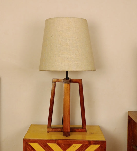 Decorative Wooden Table Lamp with Jute Shade & Brown Base