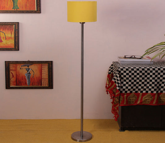 Decorative Yellow Color Drum Shaped Designer Steel Floor Lamp