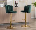 Deep Green Velvet Lounge Bar Stools with Glamorous Golden Frame