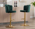 Deep Green Velvet Lounge Bar Stools with Glamorous Golden Frame