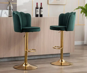 Deep Green Velvet Lounge Bar Stools with Glamorous Golden Frame