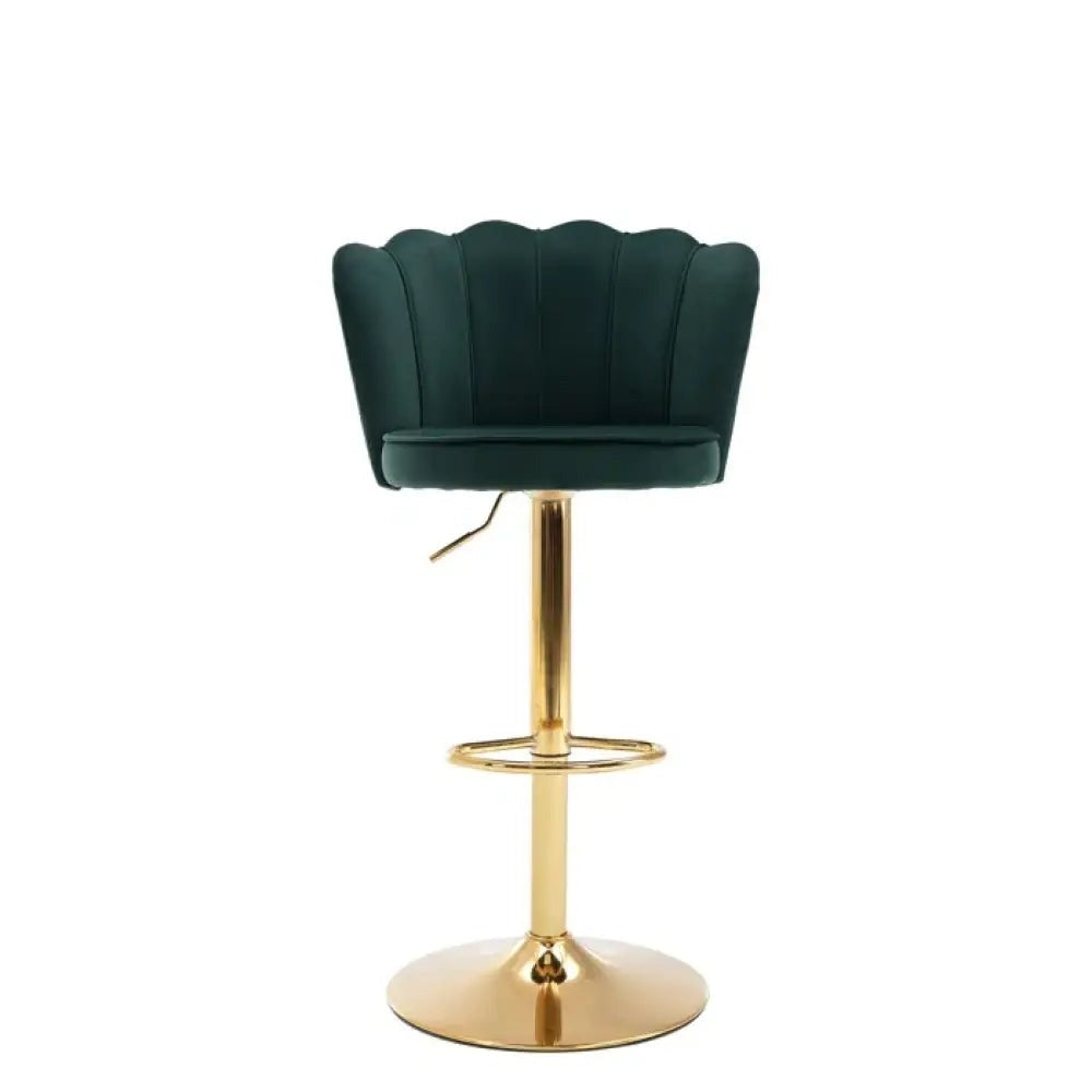 Deep Green Velvet Lounge Bar Stools with Glamorous Golden Frame
