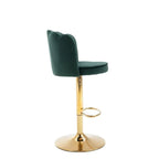 Deep Green Velvet Lounge Bar Stools with Glamorous Golden Frame
