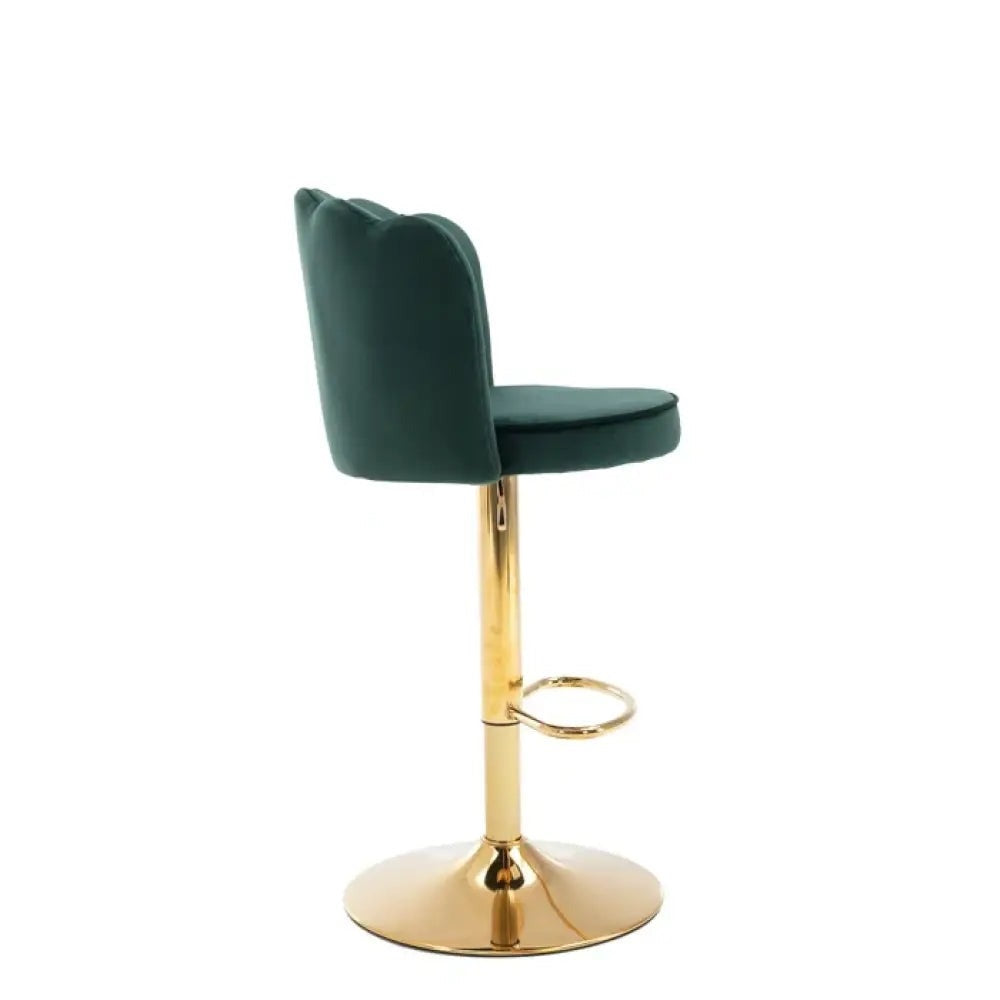 Deep Green Velvet Lounge Bar Stools with Glamorous Golden Frame