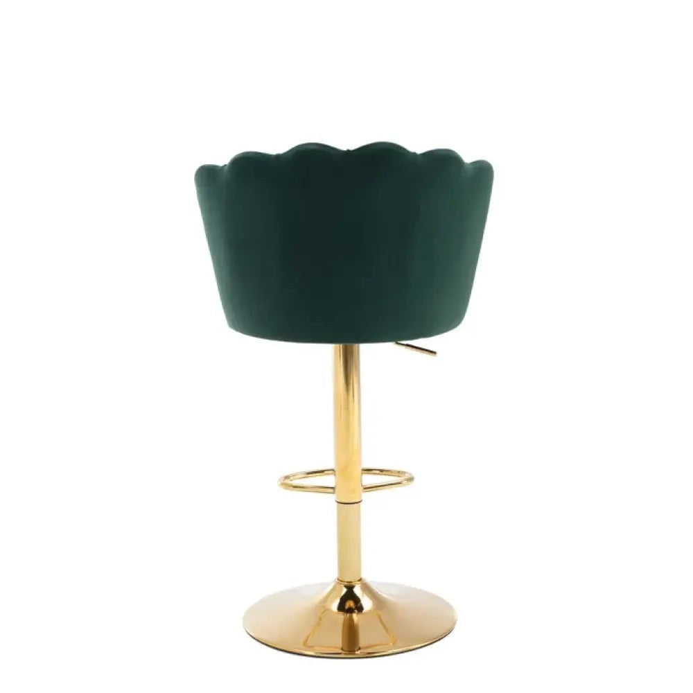 Deep Green Velvet Lounge Bar Stools with Glamorous Golden Frame