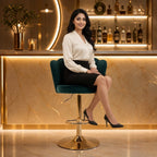 Deep Green Velvet Lounge Bar Stools with Glamorous Golden Frame