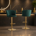 Deep Green Velvet Lounge Bar Stools with Glamorous Golden Frame