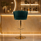 Deep Green Velvet Lounge Bar Stools with Glamorous Golden Frame