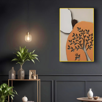 Deer Cutout in Earthy Orange Frame 3D Wall Art Home Decor