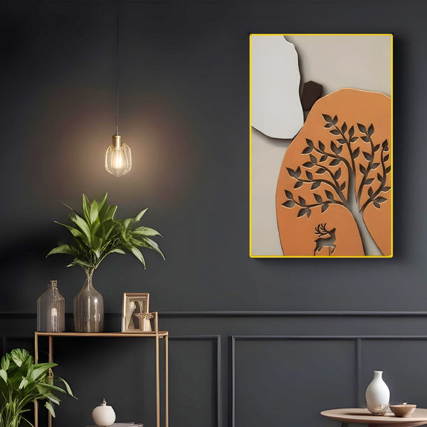 Deer Cutout in Earthy Orange Frame 3D Wall Art Home Decor