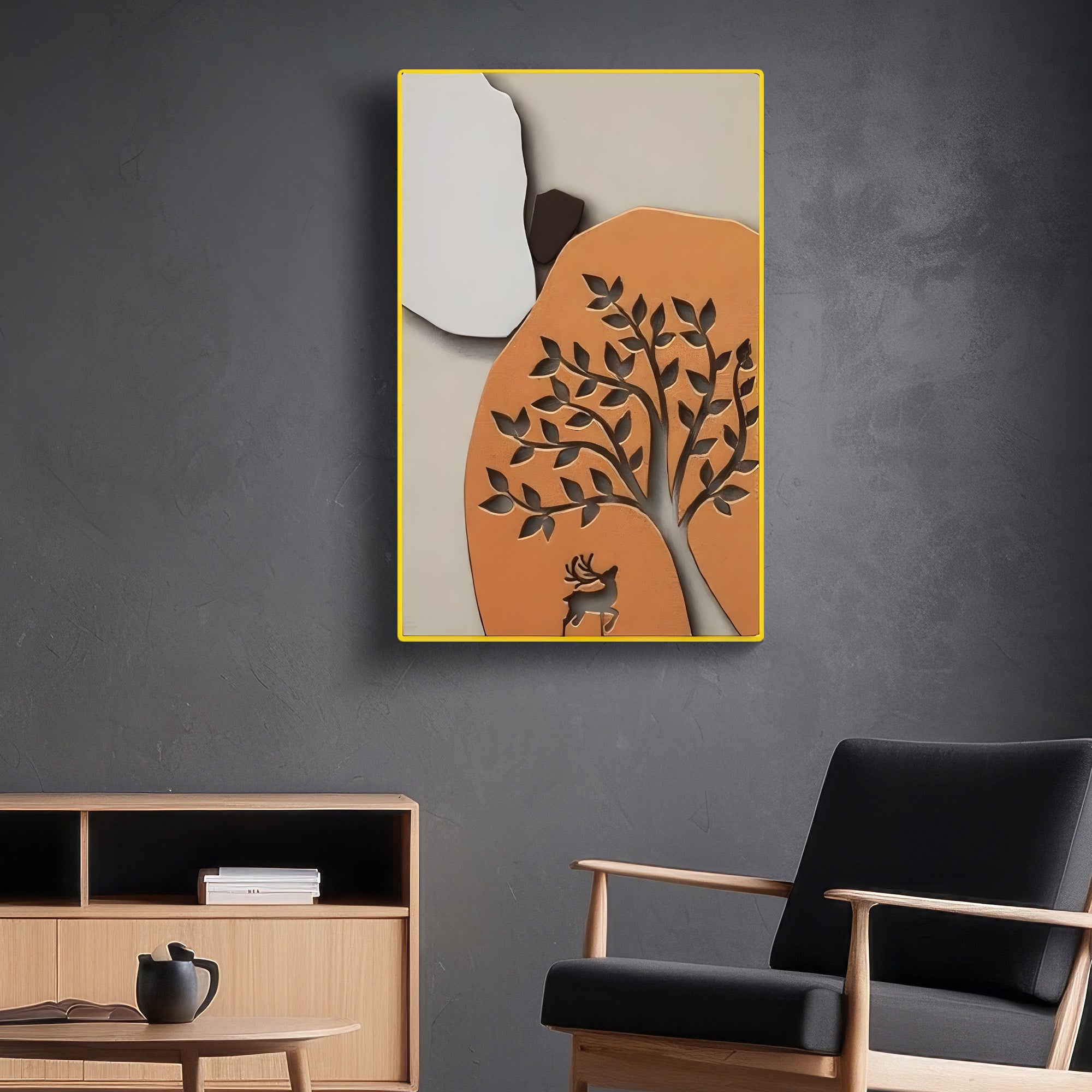 Deer Cutout in Earthy Orange Frame 3D Wall Art Home Decor